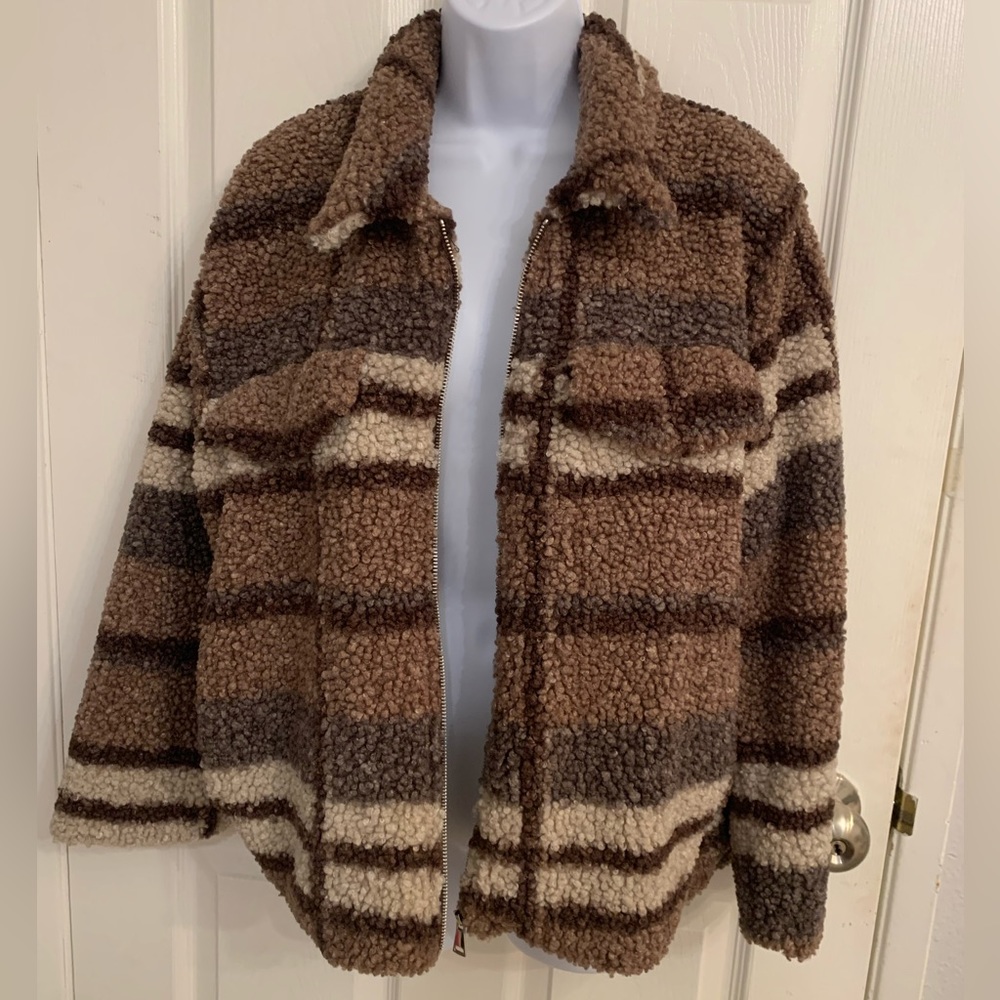 Brown Plaid Teddy Coat